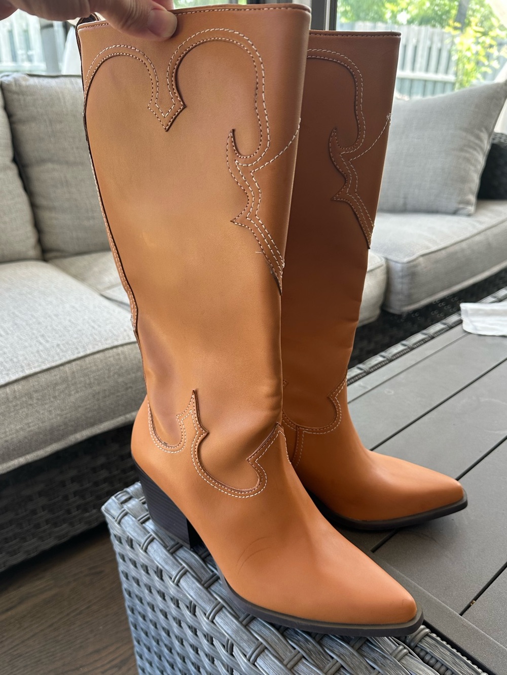 Zodiac Tan Western Knee-High Heeled Boots